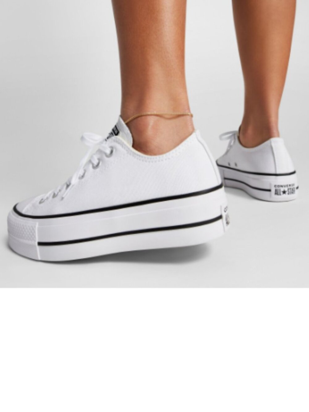Converse White Low-Top Platform Sneakers with Black Stripe
